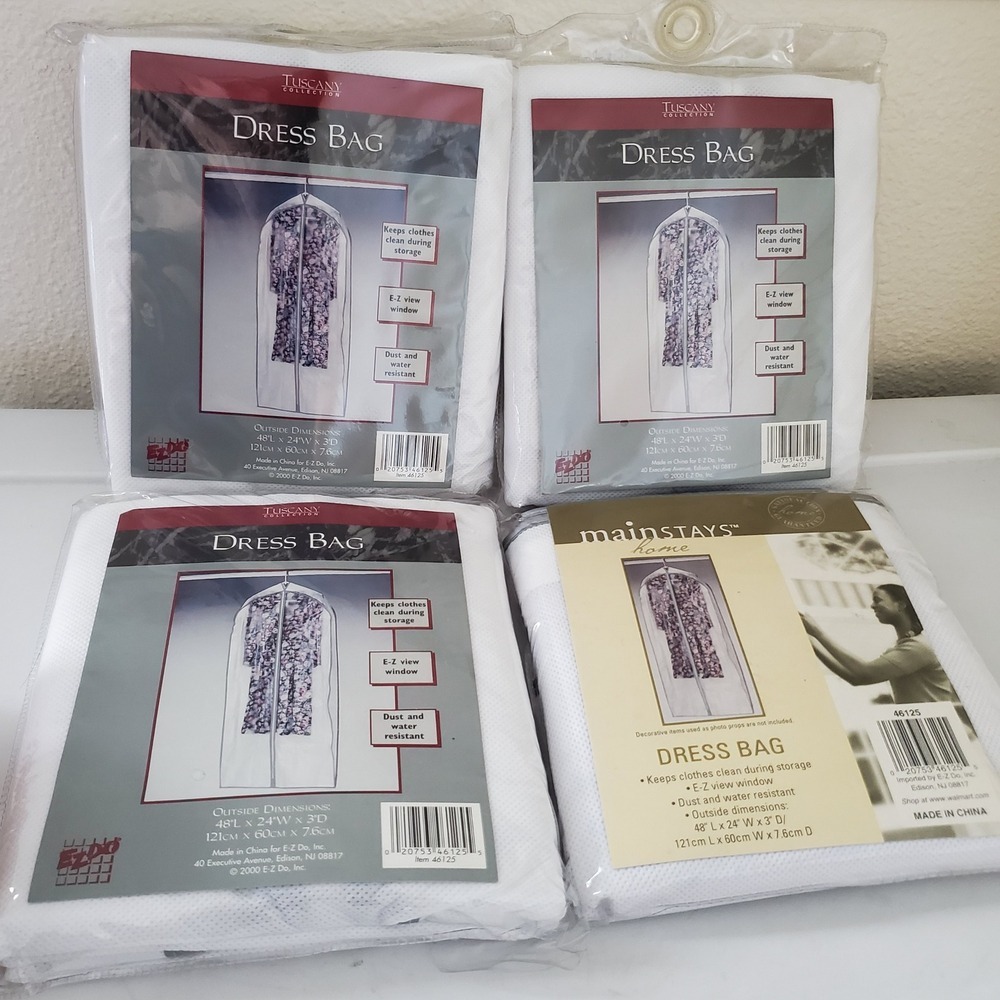 Lot of 4 White Dress Bags 48x24x3 Tuscany Collection Mainstays E-Z View Window